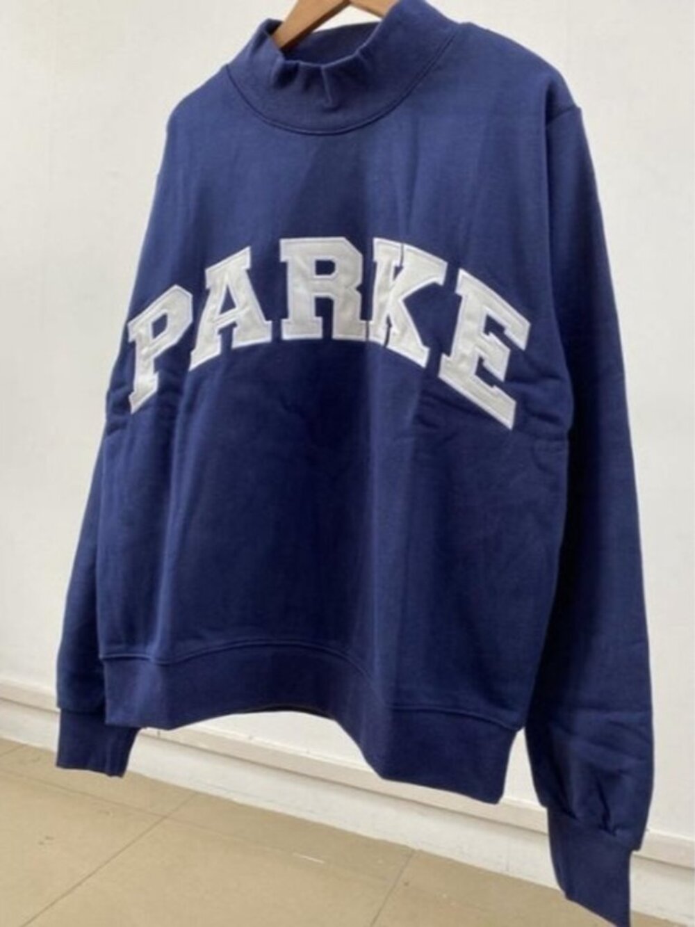 PARKE Navy Crewneck Sweatshirt with White Varsity Letters
